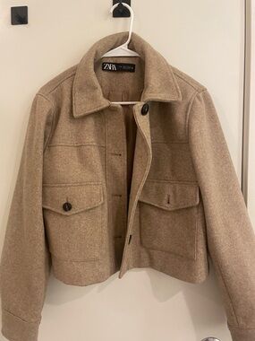 Zara Cropped Pea Coat in Light Brown